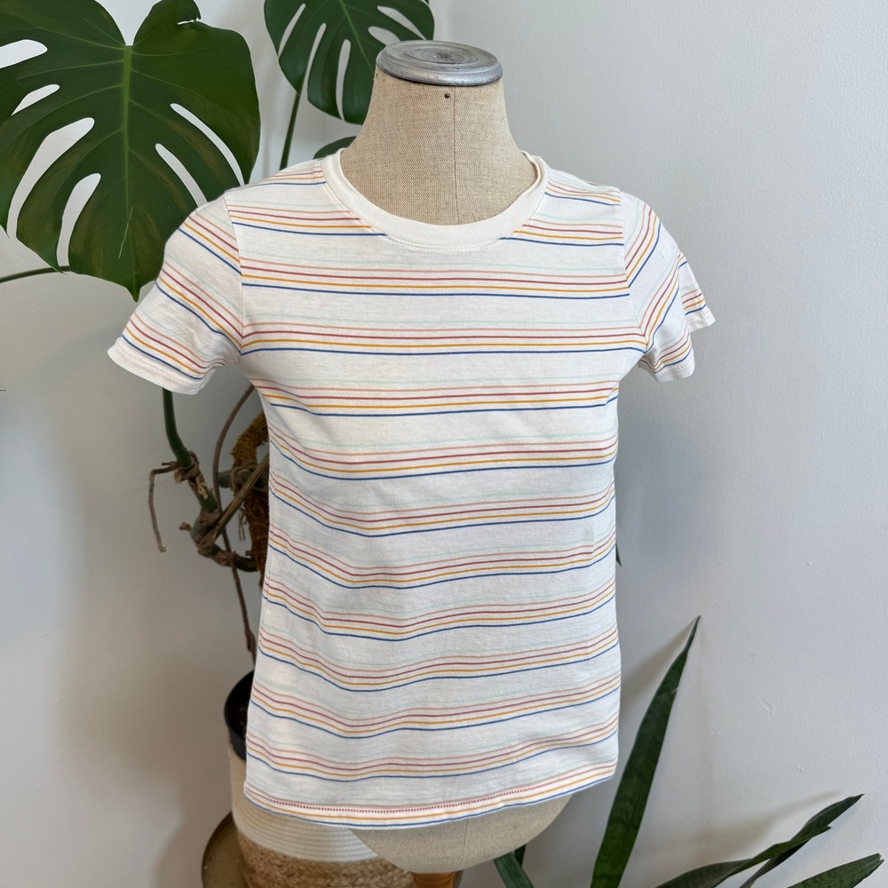 Madewell Striped Crew Neck T Shirt XXS Cream Multicolored Cotton Short Sleeve